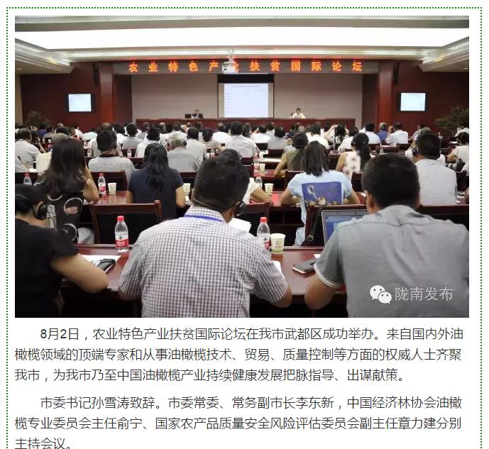 大腕齊聚農(nóng)業(yè)特色產(chǎn)業(yè)扶貧國(guó)際論壇，“把脈”隴南油橄欖發(fā)展